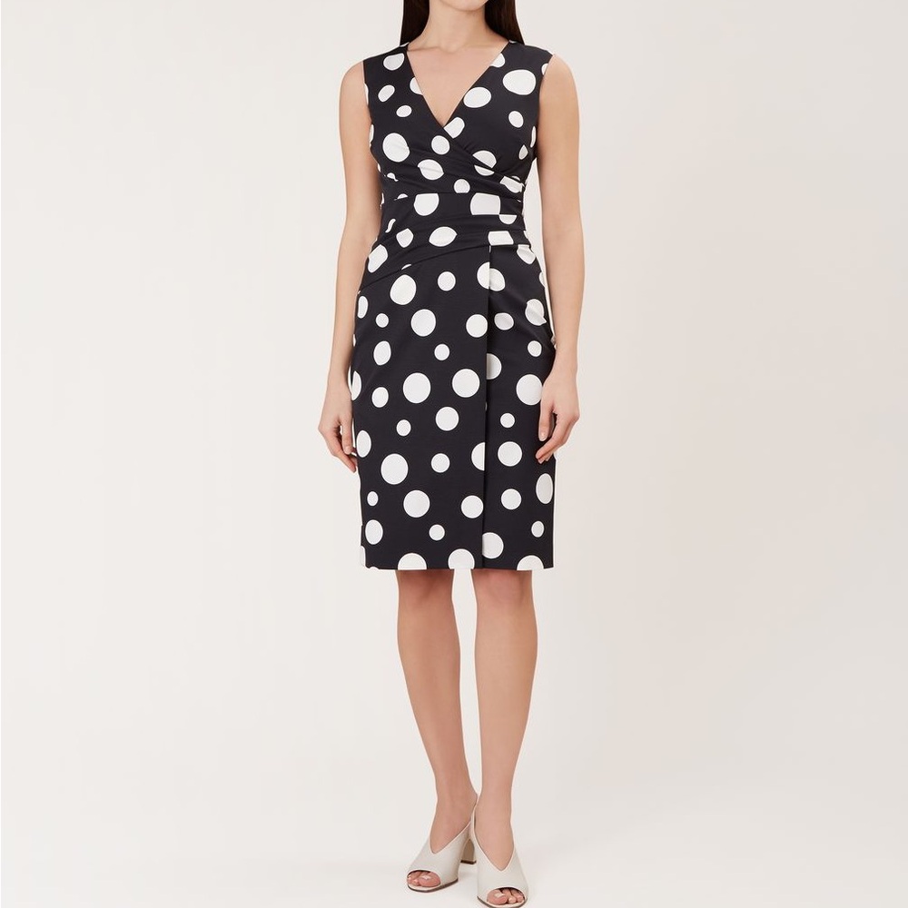HOBBS London Elsa Polka Dot Faux Wrap Sheath Dress Black & Ivory